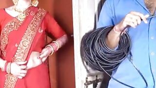 Indian desi woman enjoying fun with husband's friend clear Hindi voice