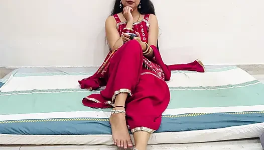Indian Wife Video Call with Husband Seducing but Wife Cheats on a Husband While Having Sex with Devar in Hindi