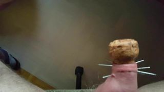 Fisting cock and foreskin with needles