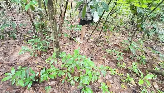 Thai girls walking and talking and picking mushrooms in the forest, secretly showing in the deep forest Clear Thai voice