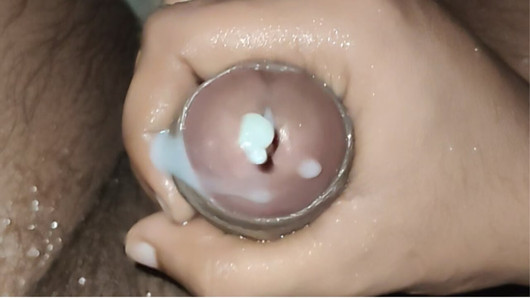 Horny Indian gay doing masterbate in bathroom and releasing thicky salty sperm