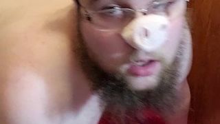 Piggy fucking his ass and mouth at the same time