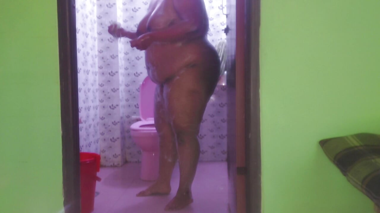 when my stepmom shower in my toilet without lock door, i see her big ass & huge tits naked body then i fuck her after shower