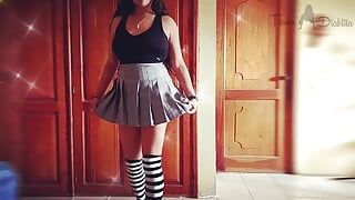 Sexy Girl in a Skirt Takes off Her Panties to Make Your Cock Hard