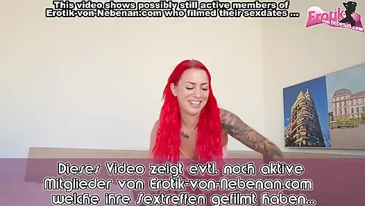 Skinny German redhead teen fucks privately at home with creampie POV