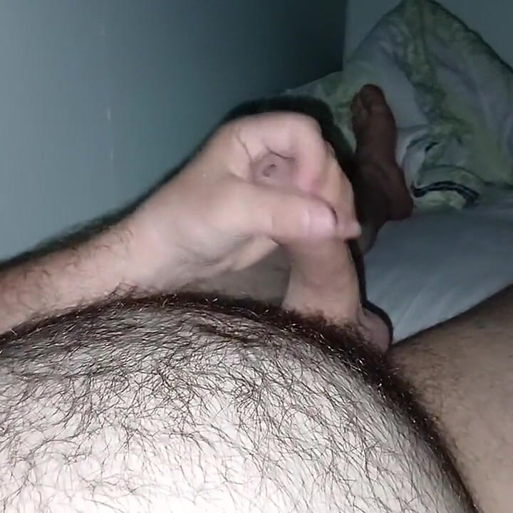 Uncut Hairy Gay Masturbating and Cum