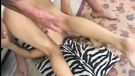 Guy slams his big dick into asian's little twat