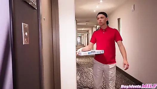Beautiful Blonde MILF Let the Pizza Delivery Guy Cum All Over Her Huge Tits - Karen Fisher Johnny Love
