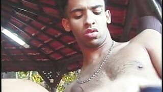 THree Latino lovers have hard fuck session with three lusty sluts outdoors