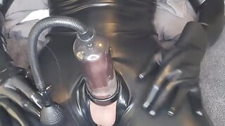 Latex Catsuit Bdsm play - pump, plugged & amp