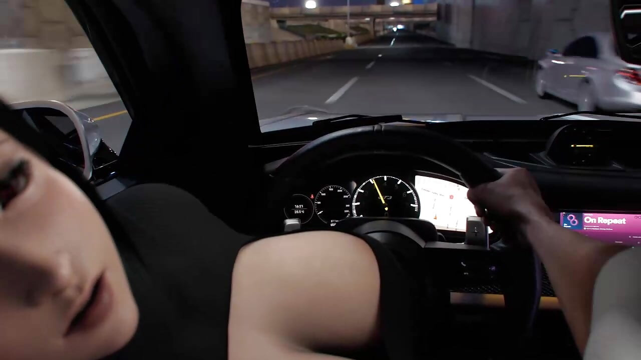 Night drive pov - namorada gótica gostosa chupa pau no carro esportivo