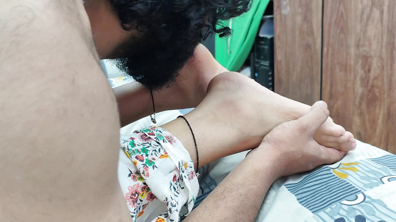 Feet lick romance in skirt