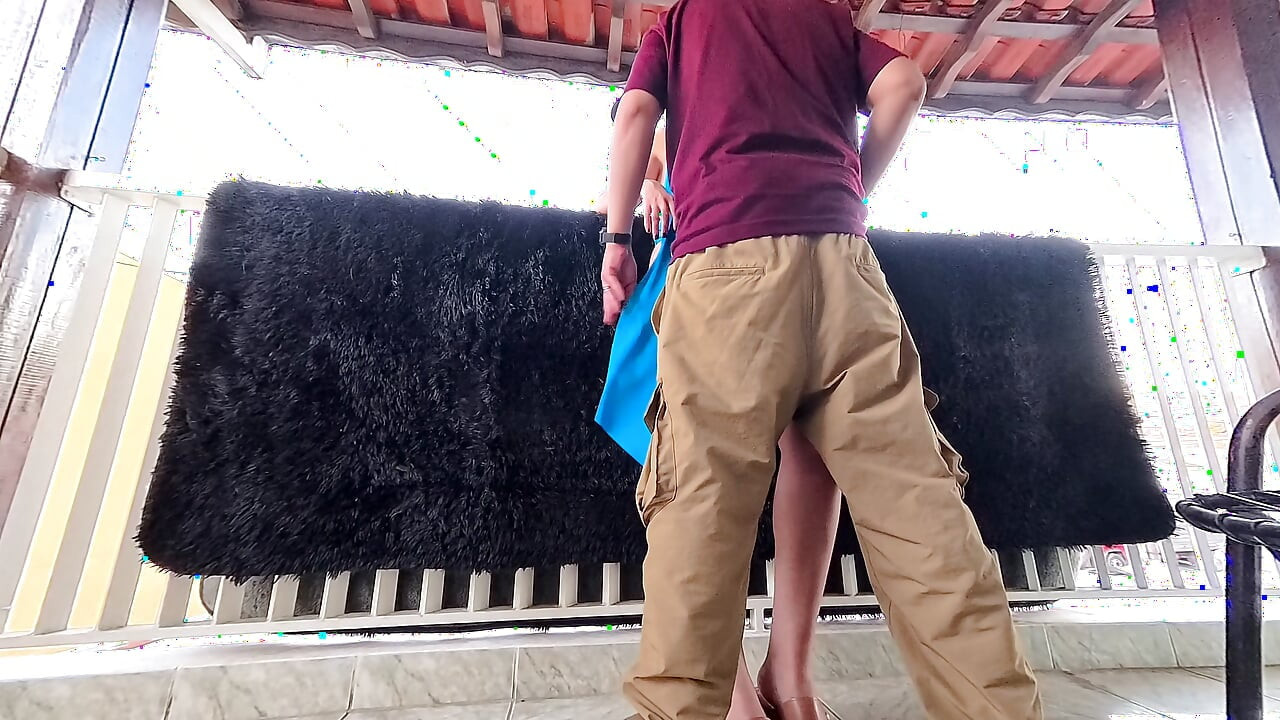 A post-party encounter ends with a creampie on the balcony.