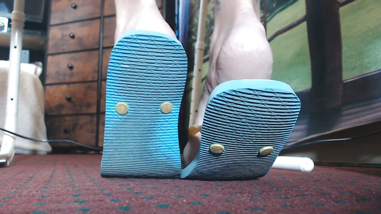 Blue rubber flipflop shoeplay