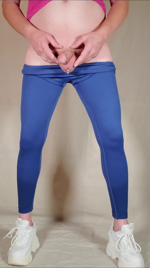 Young Femboy has his dick tucked in New leggings and showing his big butt | Clip 1
