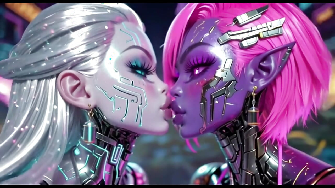 美しいエイリアンが素敵な音楽でキスする、AIアニメーション