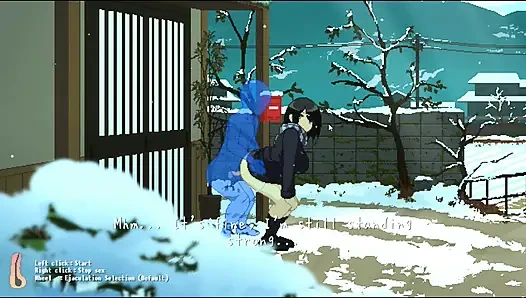 Hentai game - schätzchen mit massiven titten, grober sex bei kaltem wetter