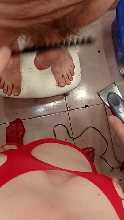 An erotic haircut for her husband, as requested by his wife. | Clip 1