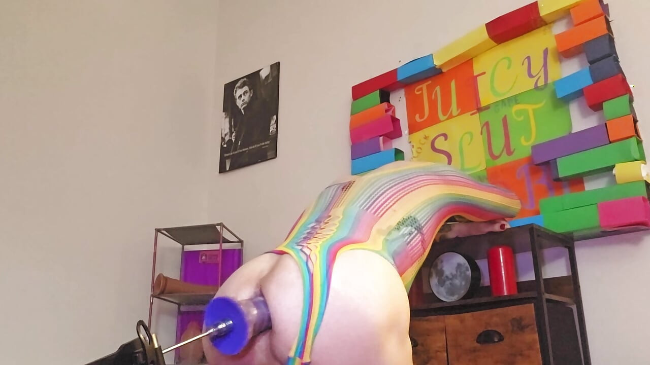 Fucking my ass in my cute rainbow outfit