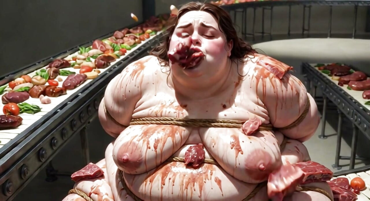 Humiliated BBW Slave Tied and Stuffing Her Belly Deep