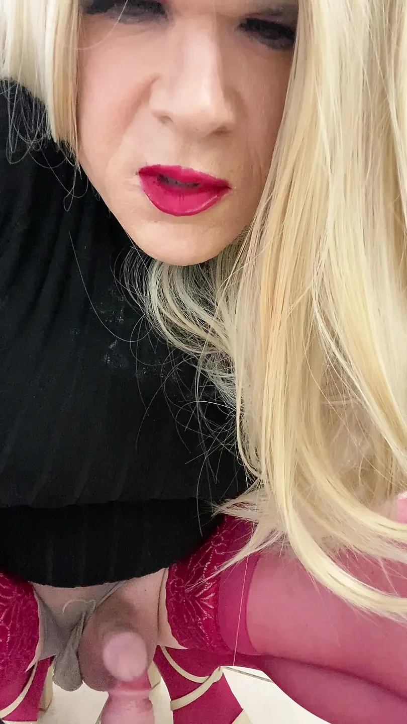 Horny sissy crossdressing trans almost cums on a cock and then talks to his milf stepmom about sucking cock