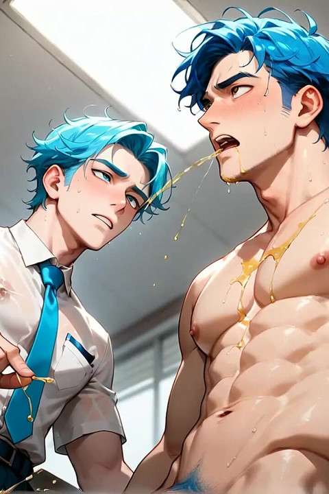 A Gigantic Pop-shot Deluge! Blue-haired Office Climaxes Are the Best Gay XXX Porn!