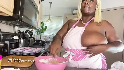Black BBW with massive tits and cupcakes
