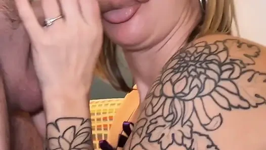 Beautiful slutwife with big pierced tits fucks a stranger at a hotel and takes a cumshot on her face