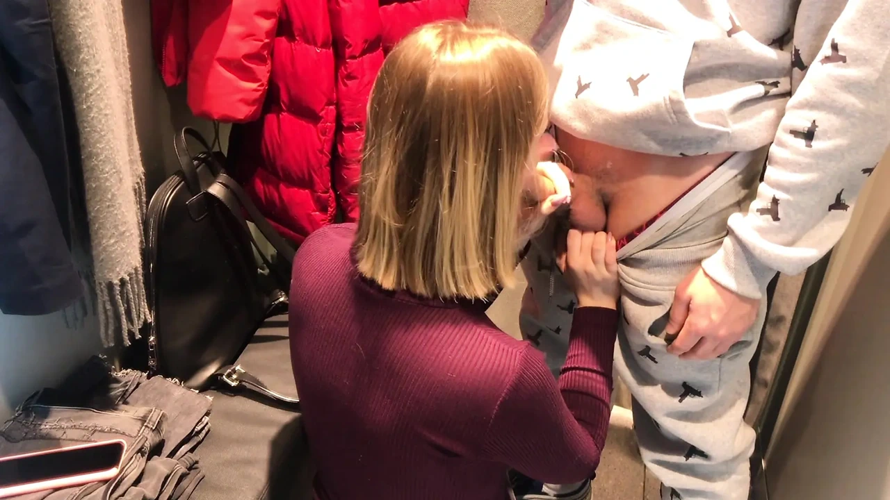 Sneaky Changing Room BJ – Amateur Girl Sucks Cock in Clothing Store RAW