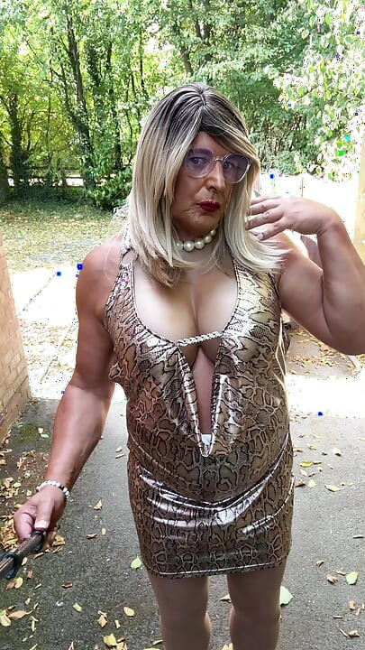 Sexy Crossdresser kellycd2022 in gold leopard print dress tan pantyhose and heels s