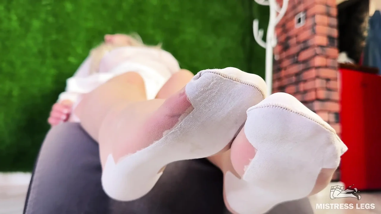 White Stockings Foot Tease and My Ass in Background After Domination Session