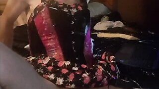 extreme deep anal fuck machine sissy training sub slut in cute corset and dress rides hard and deep, looses dildo inside