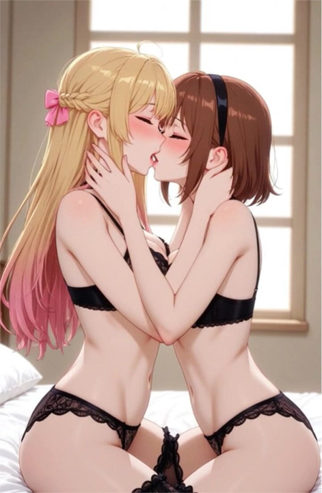 Złapane dwie dziewczyny anime robią (lesbijki francuski pocałunek dokuczać) - GOG