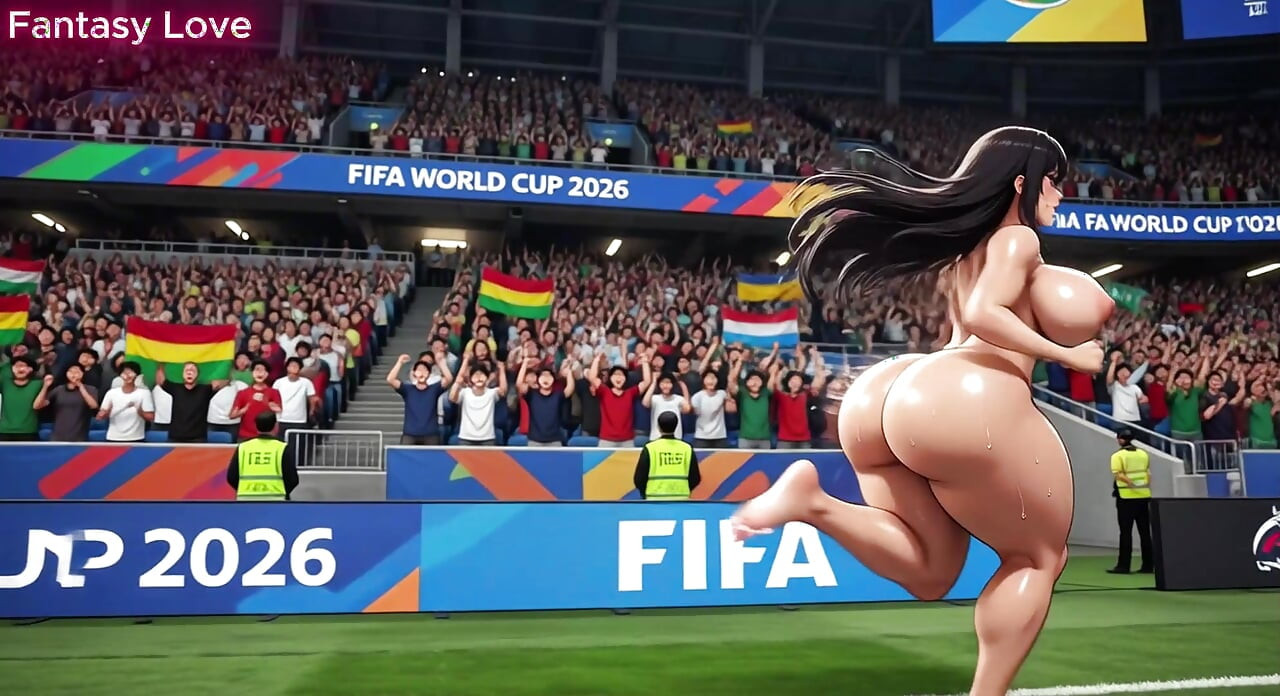 Voluptuous Anime Girl Nude in FIFA World Cup Stadium - Big Ass & Medium Boobs Seductive Dance