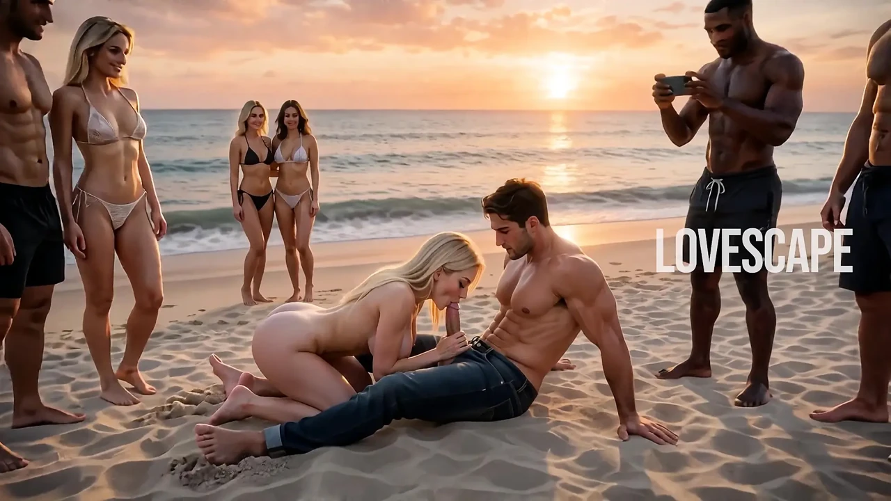 Blonde Sucks Cock On The Beach (AI)