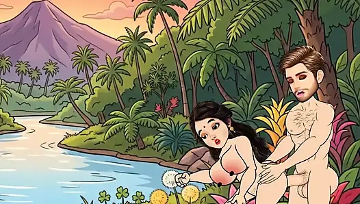 Man fucks woman with big cock in the forest, woman is very happy.