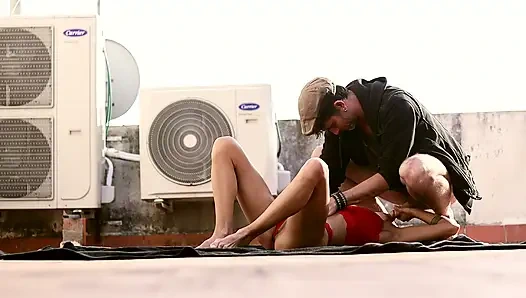 Woman in Red at the Rooftop