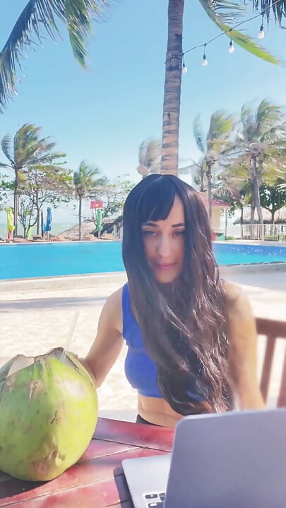 Me- Sexy Beauty Girl Model and Coconut. Poolside Beautiful Alert!