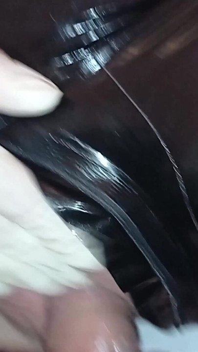 The Slave All in Latex Had to Take Good Care of Me, Until My Orgasm and His Cumshot. 3 Angle