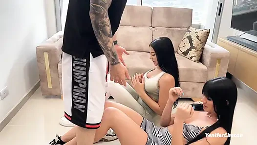 İki ateşli Venezuelalı kız kişisel antrenörlerini sikiyor