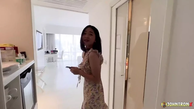 JohnTronX - Thai amateur in a flowery dress gets a hard white cock in POV
