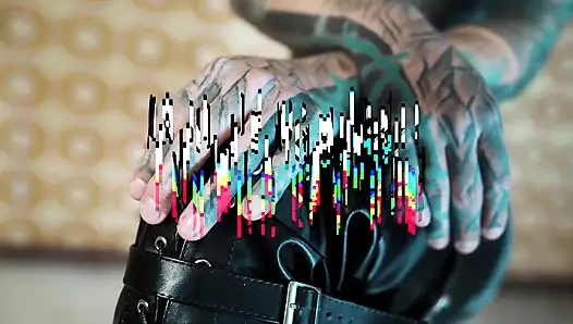 Full-Body Ink & Metal Piercings – Black Leather & Heels, Brutal Chair Riding Session with Monstrous Black Dildo