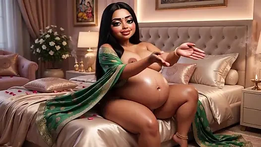 Istri India hamil dengan besar dan perut bulat yang sangat besar untuk seks yang penuh gairah di tempat tidur