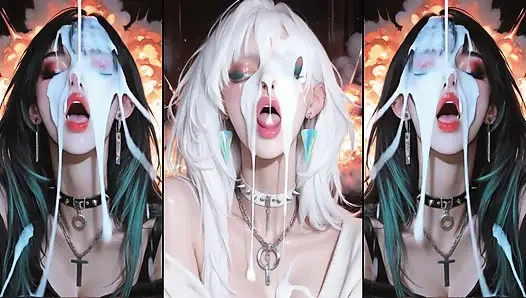 Аниме-персонажи получают их лица тщательно покрытые спермой.