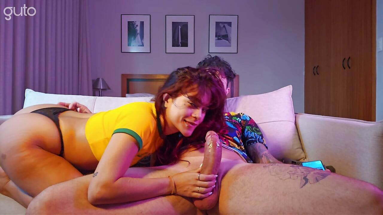 Carioca whore wearing the Brazil shirt sucking and riding without a condom until cumming inside the pussy...