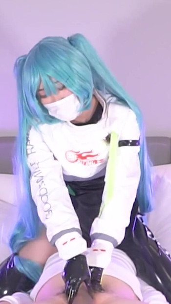 Key moment from "Face sitting with Leggings, Hatsune Miku Race queen cosplayer, hentai japanese shemale cosplay 10"