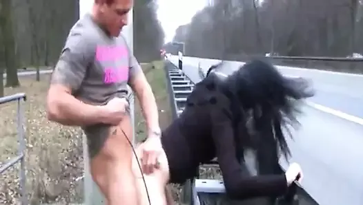 Horny Amateur Brunette Enjoying Hot Sex on Highway