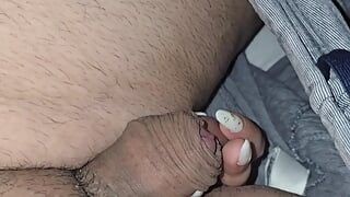 Step mom pulled out step son dick from his pants for handjob