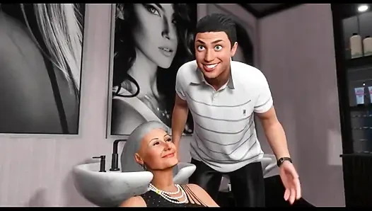 70 yaşındaki kadın seksi ve genç kuaför