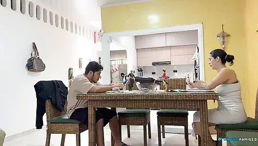 I fuck my girlfriend's daughter 18+ at the table while she doesn't see us!